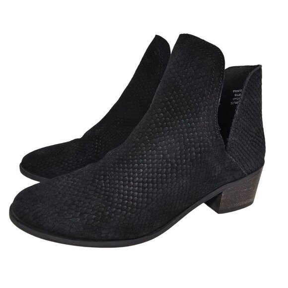 Coconuts By Matisse Side Cut Suede Heeled Booties Textured‎ Leather Black 8M - Picture 4 of 11